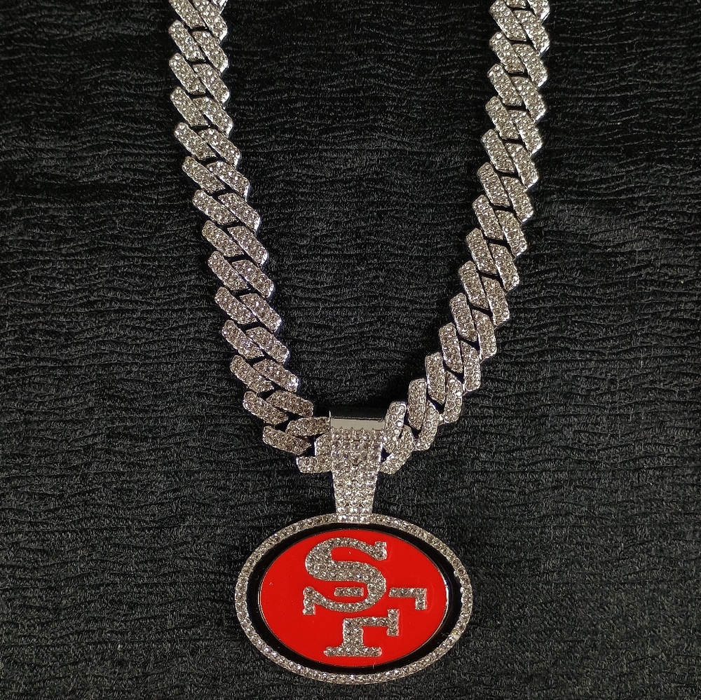 NFL San Francisco 49ers Necklace Pendant Cuban Chain Link Football Jewelry